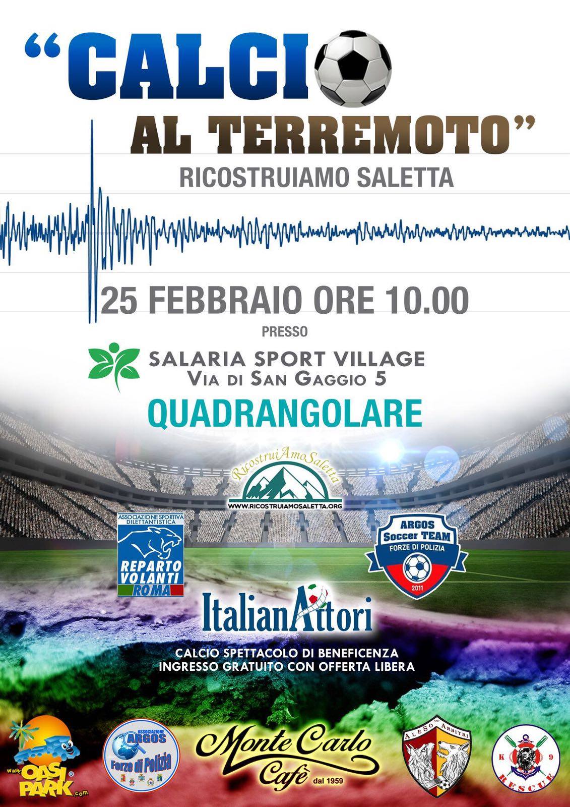 CALCIO AL TERREMOTO: PARTITA DI BENEFICENZA IN FAVORE DELLE POPOLAZIONI COLPITE DAL SISMA